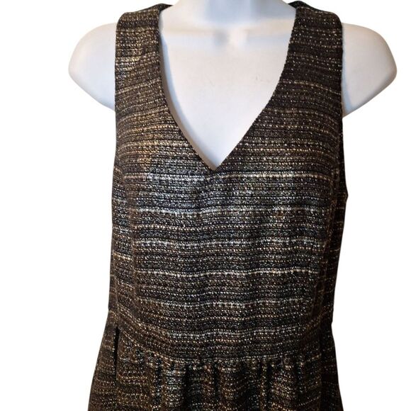 Moulinette Soeurs Brown Glissade shimmer metalic tweed fit and flare dress 8 - Picture 6 of 9